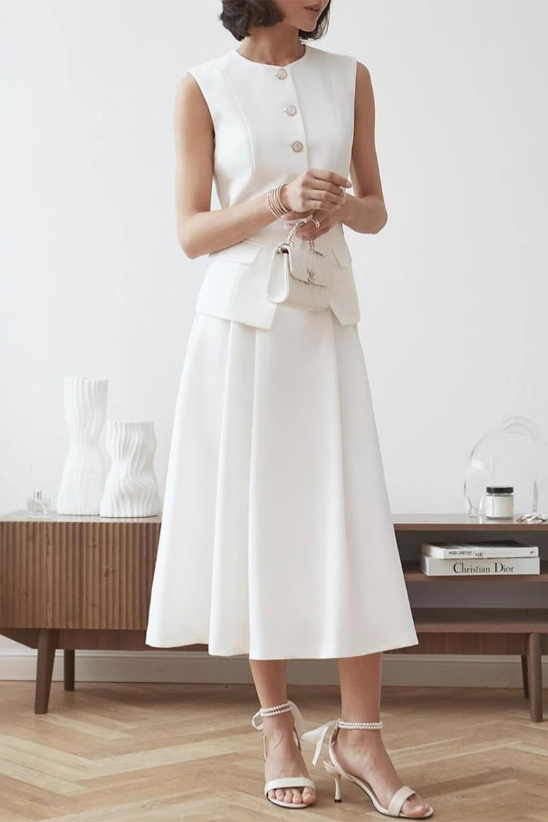 Celebrities Elegant Buttons O Neck Sleeveless Two Pieces