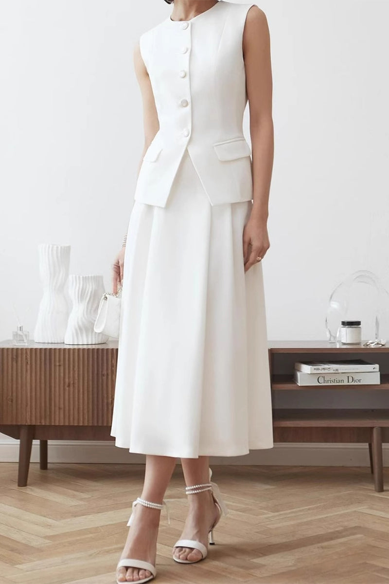 Celebrities Elegant Buttons O Neck Sleeveless Two Pieces