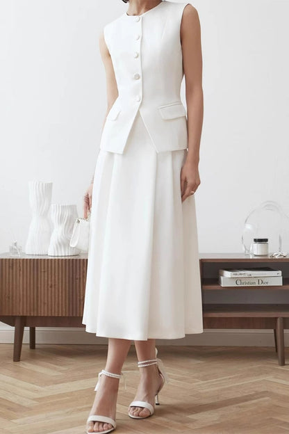 Celebrities Elegant Buttons O Neck Sleeveless Two Pieces