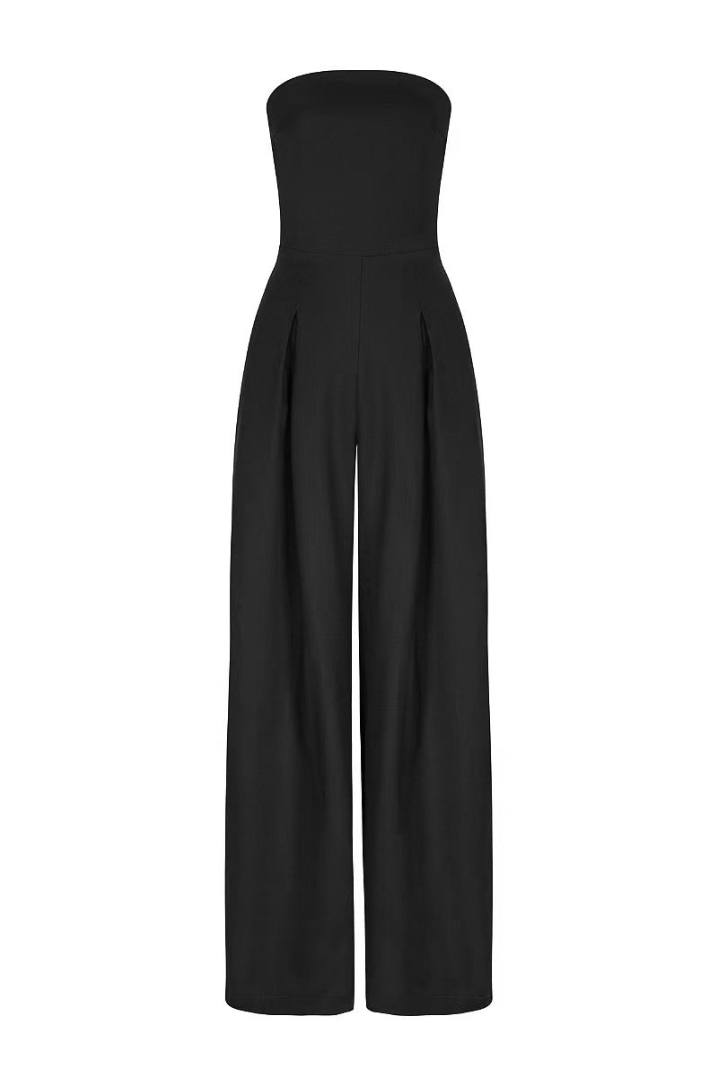 Casual Pocket Patchwork Backless Strapless Loose Jumpsuits(3 Colors)