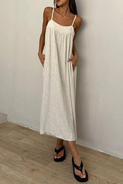 Casual Pocket Patchwork U Neck Sling Dresses