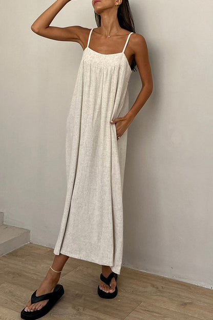 Casual Pocket Patchwork U Neck Sling Dresses