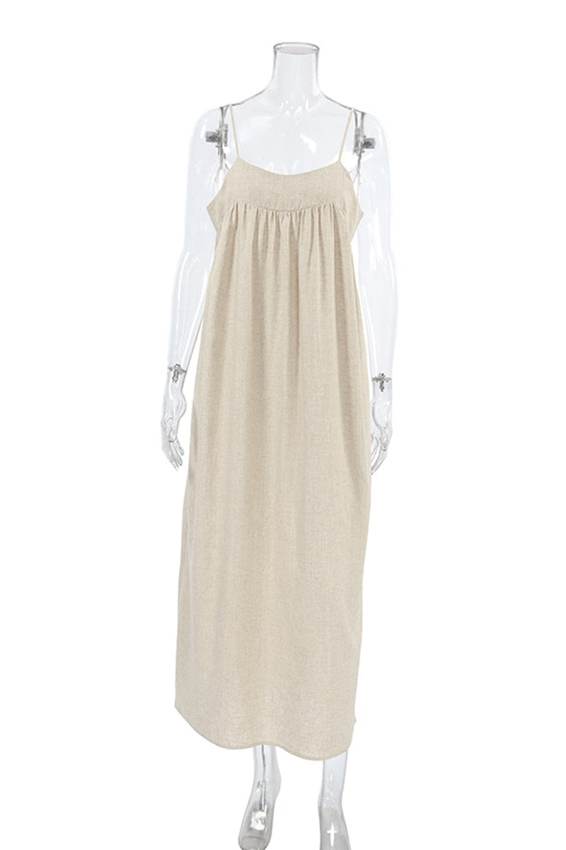 Casual Pocket Patchwork U Neck Sling Dresses