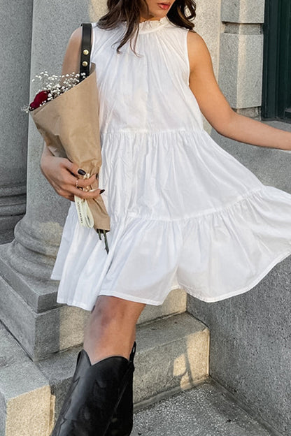 Casual Patchwork Ruffle O Neck Sleeveless Dresses