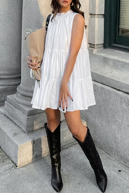 Casual Patchwork Ruffle O Neck Sleeveless Dresses