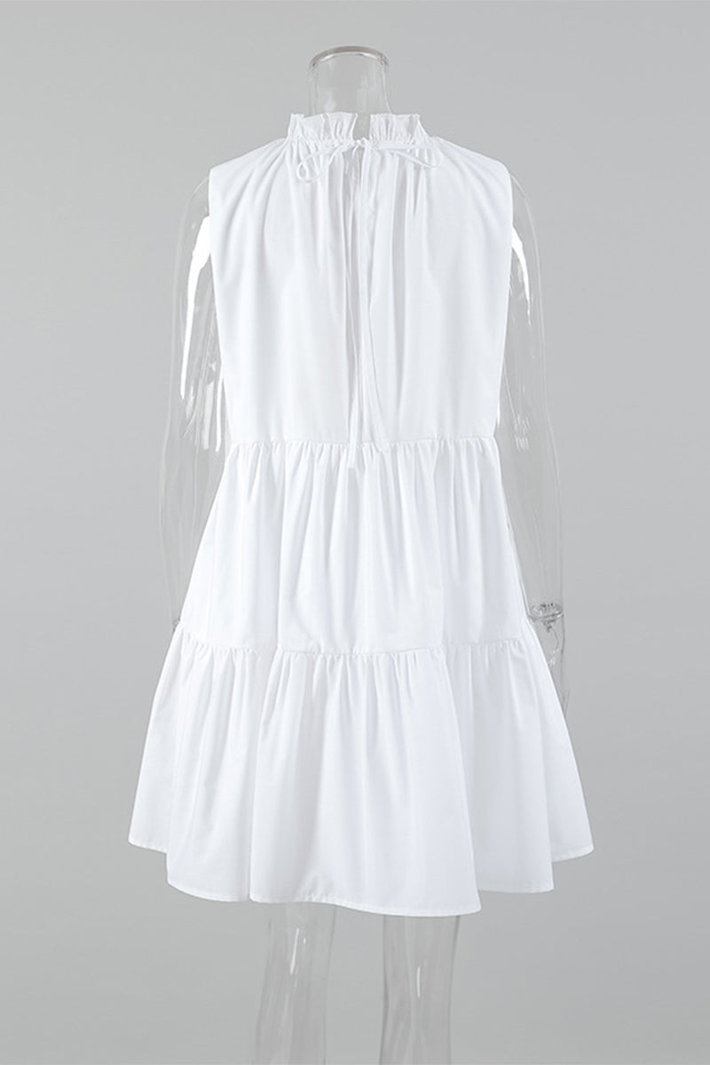 Casual Patchwork Ruffle O Neck Sleeveless Dresses