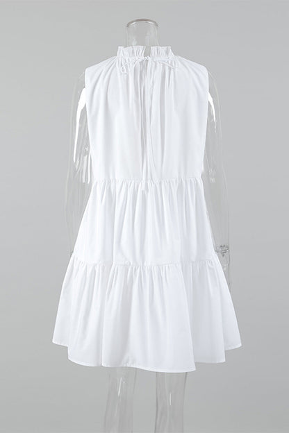 Casual Patchwork Ruffle O Neck Sleeveless Dresses