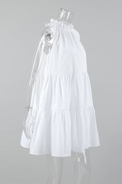 Casual Patchwork Ruffle O Neck Sleeveless Dresses