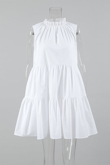 Casual Patchwork Ruffle O Neck Sleeveless Dresses