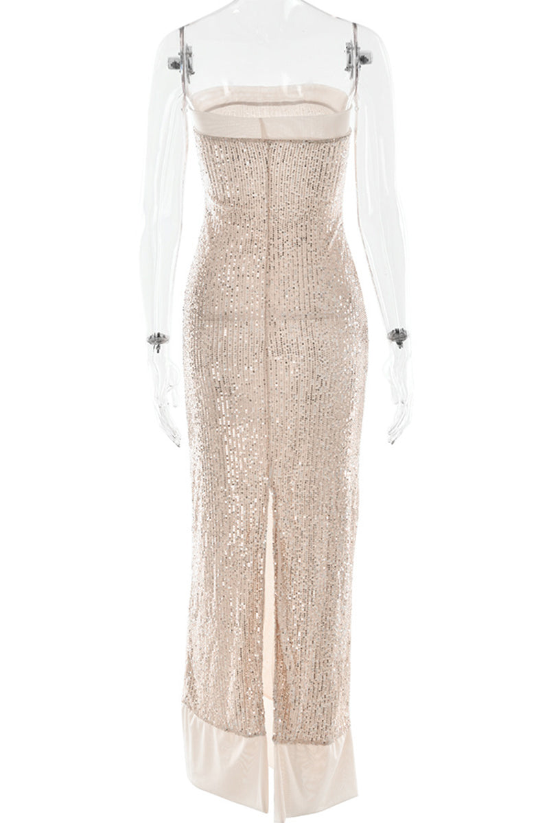 Sexy Sequins Slit Sequined Strapless Long Dresses(3 Colors)