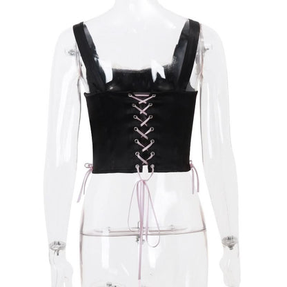 Beaded lace hem bowknot lace up top