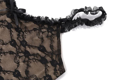 V neck lace hem ruffle mesh cami maxi dress