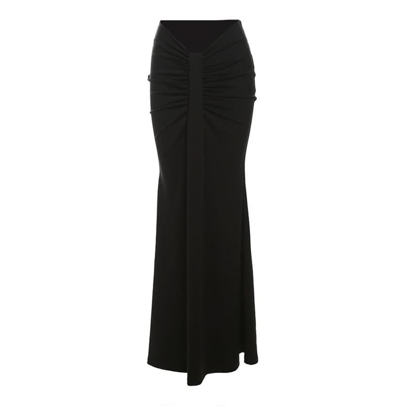 Ruched solid ruffle maxi skirt