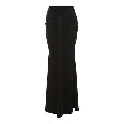Ruched solid ruffle maxi skirt