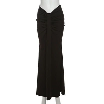 Ruched solid ruffle maxi skirt