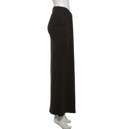 Ruched solid ruffle maxi skirt