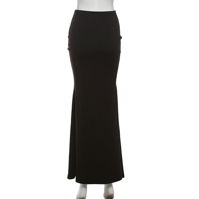 Ruched solid ruffle maxi skirt