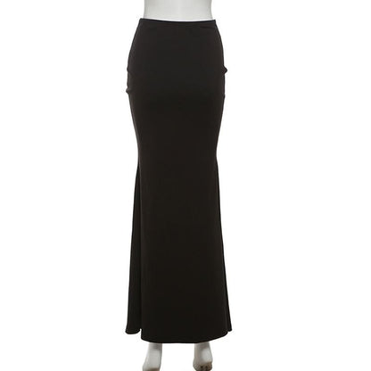Ruched solid ruffle maxi skirt