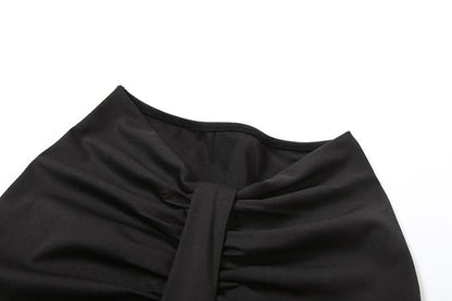 Ruched solid ruffle maxi skirt
