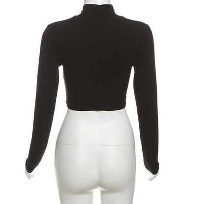 High neck long sleeve lace top