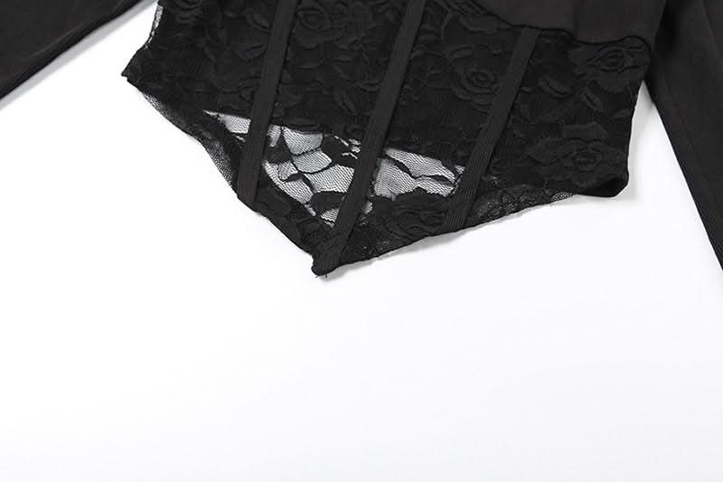 High neck long sleeve lace top