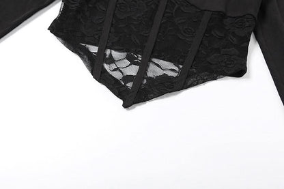 High neck long sleeve lace top