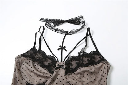 Halter lace bowknot polka dot cami top