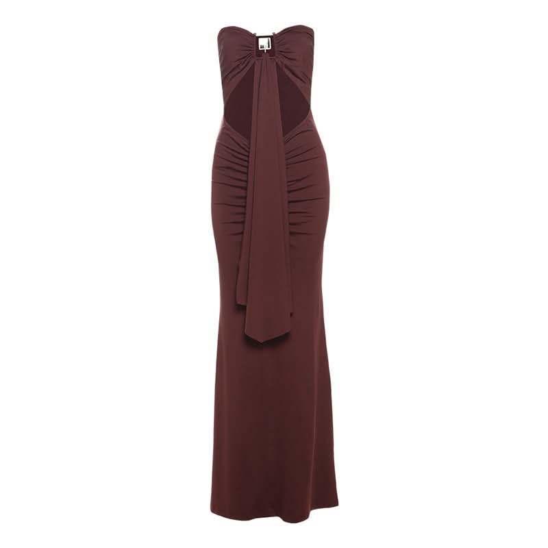 Ruched hollow out tube cut out maxi dress