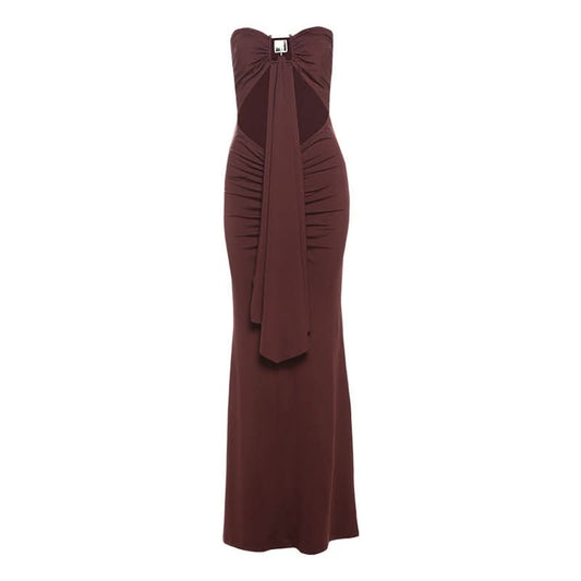 Ruched hollow out tube cut out maxi dress