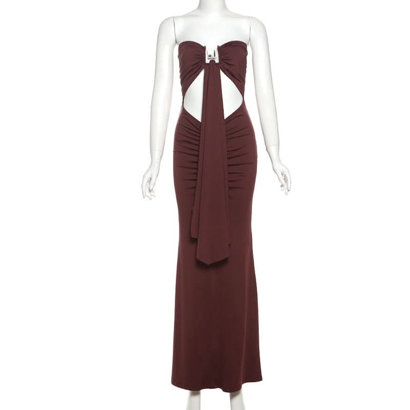 Ruched hollow out tube cut out maxi dress