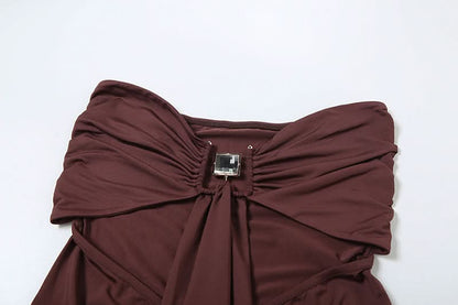 Ruched hollow out tube cut out maxi dress