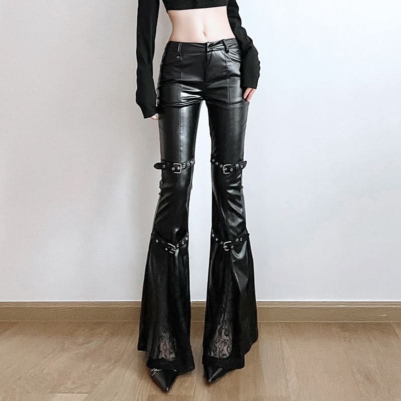 PU leather buckle low rise pant