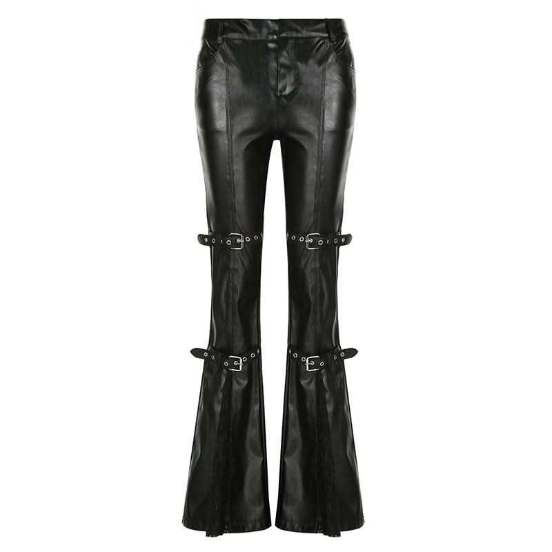 PU leather buckle low rise pant
