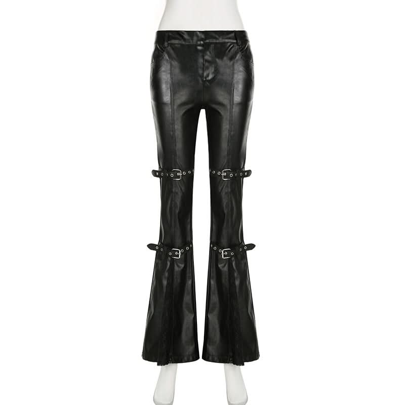 PU leather buckle low rise pant