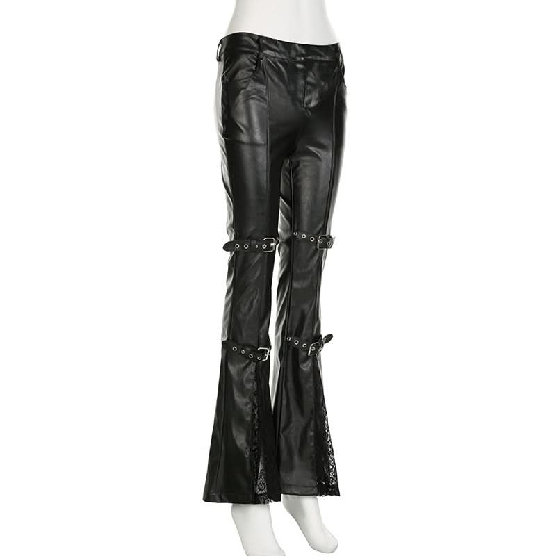 PU leather buckle low rise pant