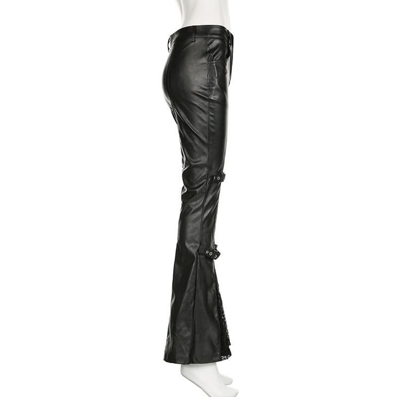 PU leather buckle low rise pant