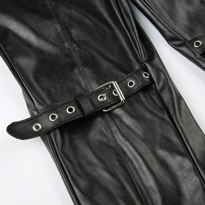 PU leather buckle low rise pant