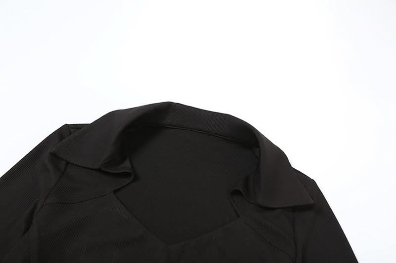 Turnover collar long flared sleeve hollow out cut out top