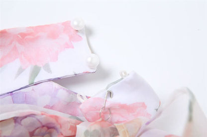 Halter flower print ruffle backless mini dress