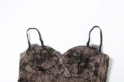 Sweetheart neck slit mesh lace cami maxi dress