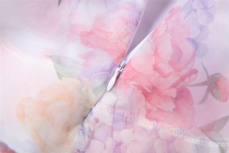 Halter flower print ruffle backless mini dress