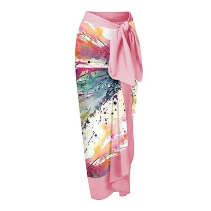 V neck chiffon print maxi skirt set
