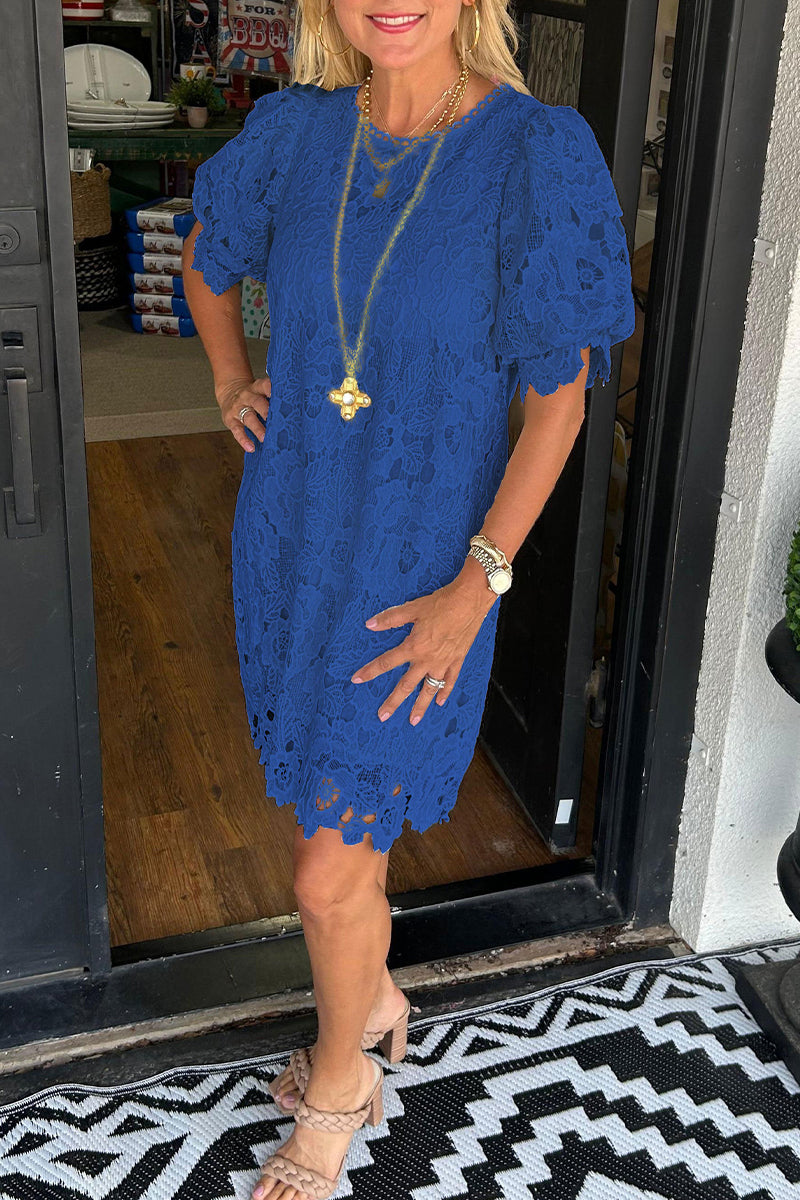 Casual Lace O Neck Short Sleeve Dresses(7 Colors)