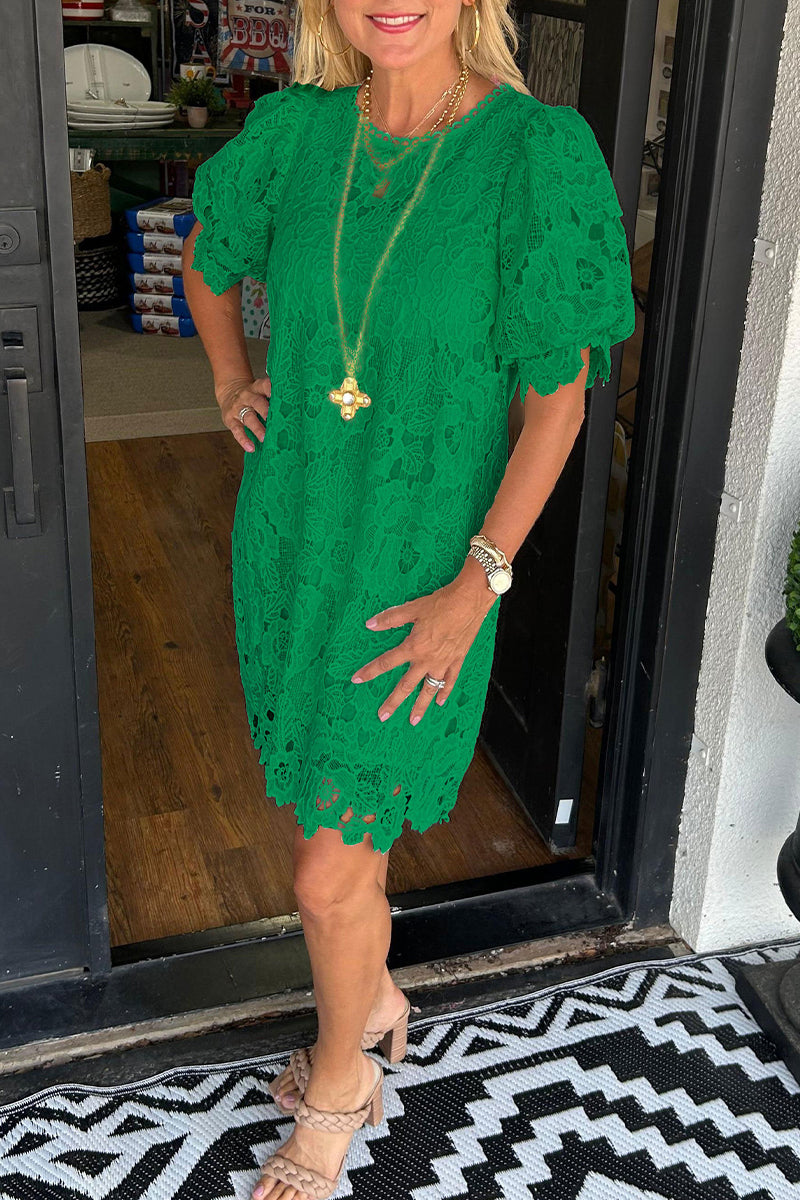 Casual Lace O Neck Short Sleeve Dresses(7 Colors)