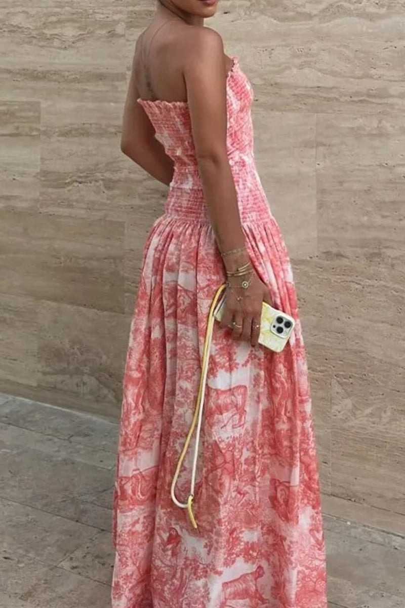 Sexy Floral Print Contrast Square Neck Sling Dresses