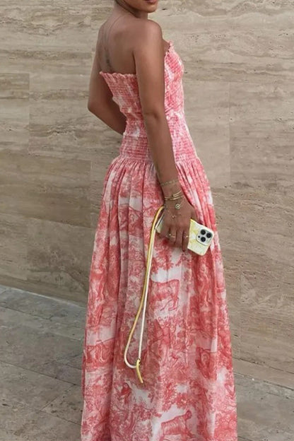 Sexy Floral Print Contrast Square Neck Sling Dresses
