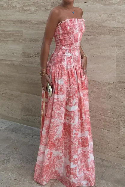 Sexy Floral Print Contrast Square Neck Sling Dresses