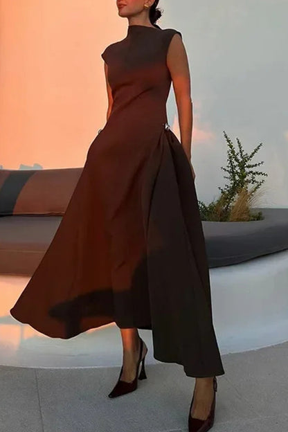 Elegant Ruched Turtleneck A Line Dresses