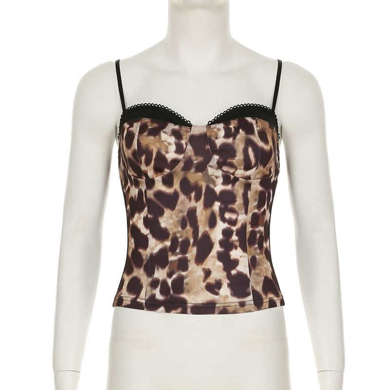 Leopard print sweetheart neck cami top