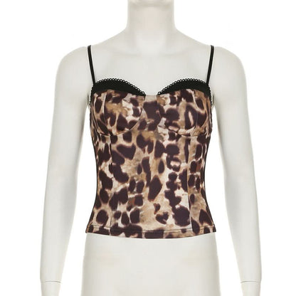 Leopard print sweetheart neck cami top